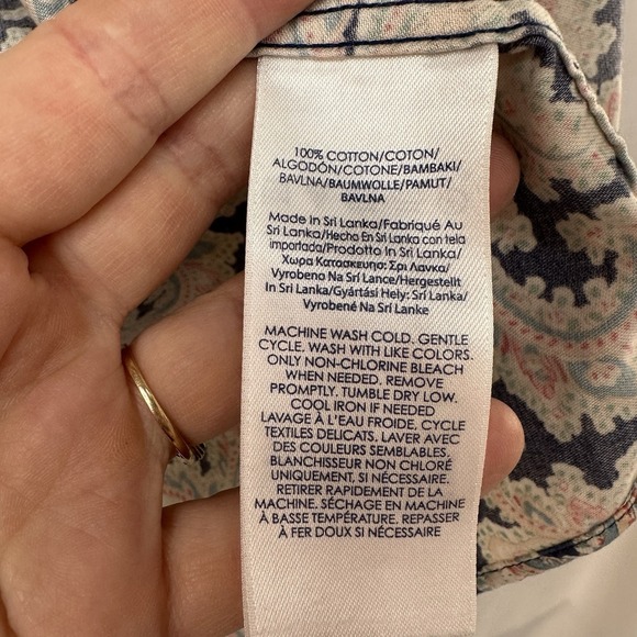 Chaps No Iron Button Front Shirt SZ 1X Blue Pink Paisley Cotton Long Sleeve Top - Picture 10 of 13